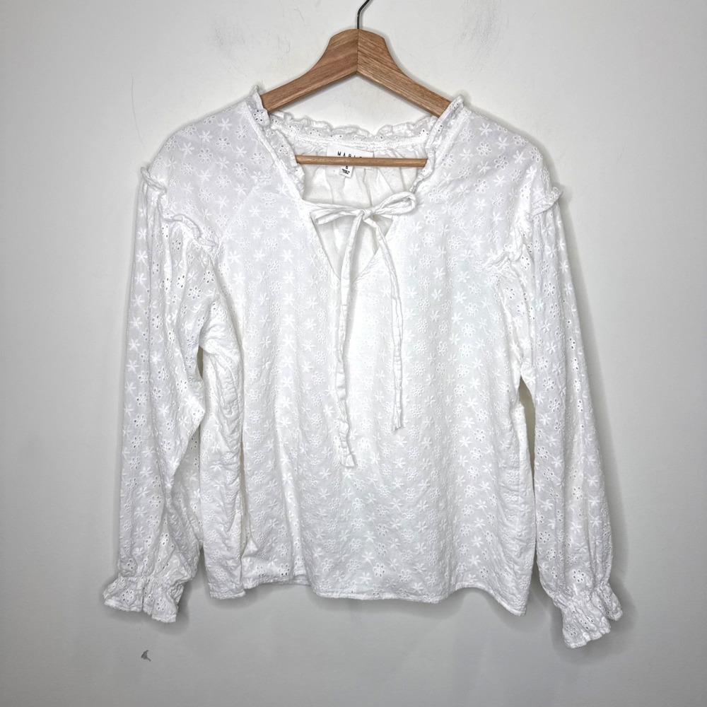 Mable Eyelet Tie Front Puff Sleeve Cottagecore Top Women S Ruffle Romantic Fairy
